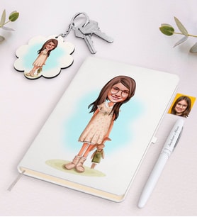 BK Gift Kişiye Özel Kız Çocuk Karikatürlü Beyaz Defter Kalem ve Anahtarlık Hediye Seti-7 (Model 1)