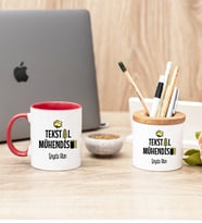 Tekstil Mühendisi Kırmızı Kupa Bardak Ve Masa İsimliği Hediye Seti