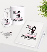 BK Gift Kişiye Özel Matematik Öğretmeni Kupa Anahtarlık Beyaz Defter Kalem Hediye Seti-1 (Model 1)