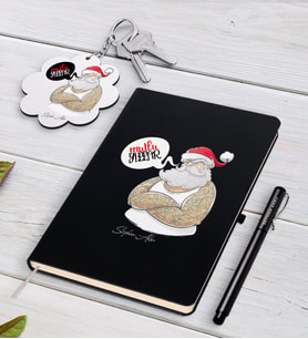 BK Gift Kişiye Özel Noel Baba Siyah Defter Kalem ve Anahtarlık Hediye Seti-4 (Model 1)
