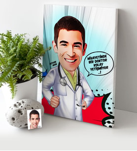 BK Gift Kişiye Özel Bay Doktor Karikatür Kanvas Tablo 30x50cm 1