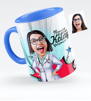BK Gift Kişiye Özel Bayan Doktor Karikatürlü Mavi Kupa Bardak  1