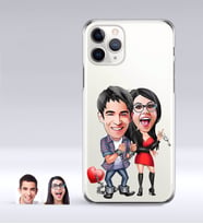 BK Gift Kişiye Özel Sevgililer Karikatürlü iPhone 11 Pro İnce Şeffaf Silikon Telefon Kapağı-1 (Beyaz)
