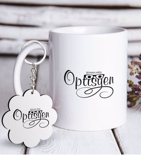 BK Gift Kişiye Özel Mesleki Optisyen Beyaz Kupa ve Anahtarlık Hediye Seti-2 (Model 1)