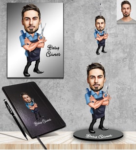 Kişiye Özel Berber Karikatürlü 5 li Hediye Seti Bay-3