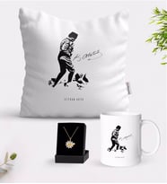 BK Gift Kişiye Özel Atatürk Temalı Beyaz Kupa Yastık ve İsimli Papatya Kolye Hediye Seti-16 (Model 1)