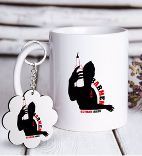 BK Gift Kişiye Özel Mesleki Barmen Beyaz Kupa ve Anahtarlık Hediye Seti-1 (Model 1)