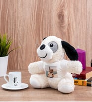 Sevgiliye Hediye Baş Harfli Çiçek Tasarım Türk Kahvesi Fincanı ve Peluş Köpek