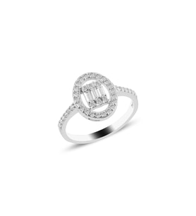 Söğütlü Silver Gümüş rodyumlu oval gümüş düz baget taşlı yüzük