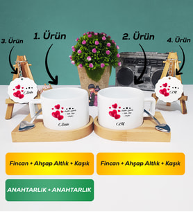 İkili Sevgililer Günü Hediyesi Kısa Kupa Bardak Anahtarlık