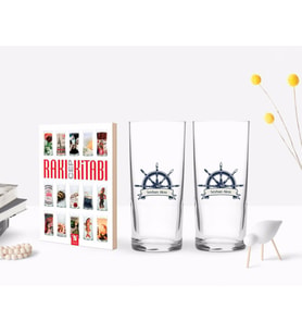 BK Gift Kişiye Özel Renkli Baskılı Dümen Figürlü İkili Rakı Bardağı ve Rakı Cep Kitabı Hediye Seti-1 (Model 1)
