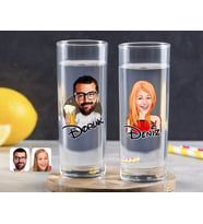 BK Gift Kişiye Özel Renkli Baskılı Erkek ve Kadın Karikatürlü İkili Vodka Bardağı-6 (Beyaz)
