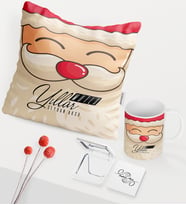 BK Gift Kişiye Özel Yılbaşı Noel Baba Temalı Beyaz Kupa Ayna Yastık Seti - 1
