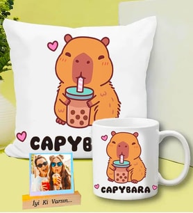 Kişiye Özel Fotoğraflı Kapibara Yastık & Capybara Kupa Hediye Seti