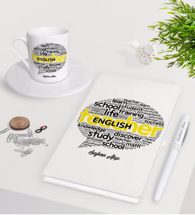 BK Gift Kişiye Özel İngilizce Öğretmeni Beyaz Defter Kalem Türk Kahvesi Fincanı Seti-13 (Model 1)
