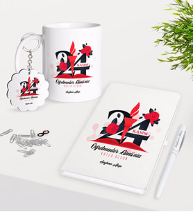 BK Gift Kişiye Özel Öğretmenler Gününüz Kutlu Olsun Kupa Anahtarlık Beyaz Defter Kalem Hediye Seti-1 (Model 1)