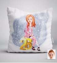 BK Gift Kişiye Özel Bayan Doğum Günü Karikatürlü Beyaz Yastık-10