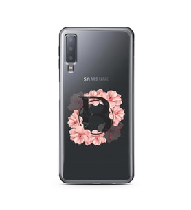 Pembe Çiçekli Harf Tasarım Süper Şeffaf Silikon Telefon Kılıfı Samsung A7 (2018)