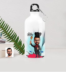 BK Gift Kişiye Özel Bay Chef Karikatürlü Metal Suluk 500 Ml 3