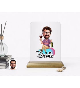 BK Gift Kişiye Özel Erkek Karikatürlü Ahşap Standlı Çerçeve-2 (Beyaz)