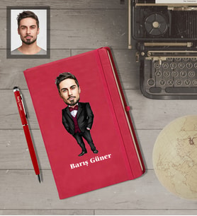 Kişiye Özel İş Adamı Karikatürlü  Kırmızı Defter Kalem Hediye Seti Bay-24