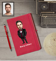 Kişiye Özel İş Adamı Karikatürlü  Kırmızı Defter Kalem Hediye Seti Bay-24