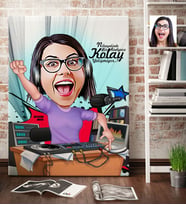 BK Gift Kişiye Özel Bayan Radyocu Karikatür Kanvas Tablo 70x100cm 1
