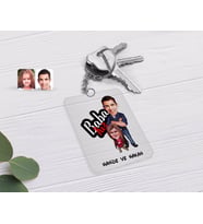 BK Gift Kişiye Özel Baba Kız Karikatürlü Şeffaf Pleksi Anahtarlık-3 (Beyaz)