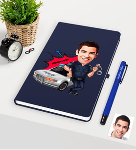 BK Gift Kişiye Özel Bay Trafik Polisi Karikatürlü Lacivert Defter Kalem Seti - 1