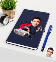 BK Gift Kişiye Özel Bay Trafik Polisi Karikatürlü Lacivert Defter Kalem Seti - 1