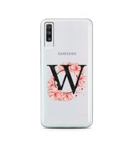 Pembe Çiçekli Harf Tasarım Süper Şeffaf Silikon Telefon Kılıfı Samsung A70 W-Har
