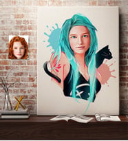 BK Gift Kişiye Özel Kedili Kız Karikatürlü Kanvas Tablo 50x70cm-1