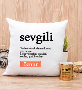 Sevgili Kelime Anlamı Yastık ve Gold Kupa Bardak