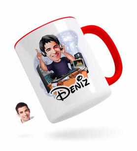 BK Gift Kişiye Özel Erkek Radyocu Karikatürlü Kırmızı Kupa Bardak-1