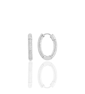 Söğütlü Silver Gümüş rodyumlu zirkon taşlı trend oval küpe