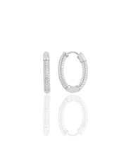 Söğütlü Silver Gümüş rodyumlu zirkon taşlı trend oval küpe