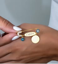 Else Silver Nazar Kaynaklı Cam Göz Sallantılı İsimli İğne (Y) (Gold)