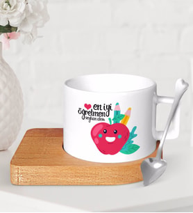 BK Gift Kişiye Özel En İyi Öğretmen Ahşap Altlıklı Seramik Fincan-11 (Beyaz)
