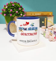 Mesajlı Sosyal Bilgiler Öğretmeni Kupa Bardak Lacivert