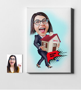 BK Gift Kişiye Özel Bayan Gayrimenkul Danışmanı Karikatür Kanvas Tablo 50x70cm 1