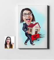 BK Gift Kişiye Özel Bayan Gayrimenkul Danışmanı Karikatür Kanvas Tablo 50x70cm 1