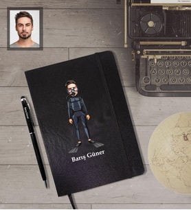Kişiye Özel Dalgıç Karikatürlü Siyah Defter Kalem Hediye Seti   Bay-1