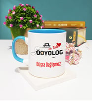 Mesajlı Odyolog Tasarımlı Kişiye Özel Odyolog Kupa Bardak Mavi