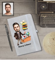 Kişiye Özel Öğretmen Karikatürlü Gri Defter Kalem Hediye Seti  Bay-2