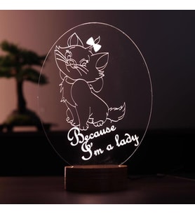 Kedi Led Masa Lambası Doğum Günü Hediyesi Gece Lambası Ahşap Taban 7 Farklı Işık Renkli