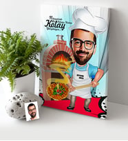 BK Gift Kişiye Özel Bay Kebapçı Ustası Karikatür Kanvas Tablo 30x50cm 1