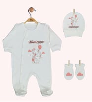 Pia Baby GL 1941-01 İsme Özel Üçlü Tulum Set