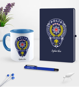 BK Gift Kişiye Özel Polis Temalı Lacivert Defter Kalem Kupa Seti - 2 (Model 1)