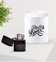 BK Gift Kişiye Özel İsimli Siyah Benzinli Metal Çakmak ve Seramik Kül Tablası Seti-5 (Model 1)