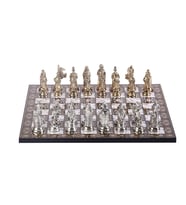 Büyük Boy Metal Osmanlı Bizans Satranç Takımı Parlak ve Sedef Desenli MDF Ahşap Satranç Tahtası (37x37 cm.) (Çok Renkli)